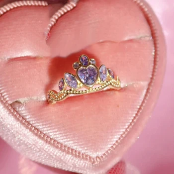училище Блеър корона пръстен за жени годеж Geek бижута аксесоари позлатени лилаво сърце принцеса чар пръстени подарък за нея