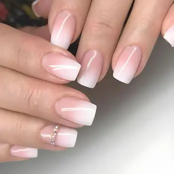 френски фалшиви нокти нов розов градиент дълъг квадрат фалшиви nials пълен капак разглобяема преса върху ноктите жени момичета