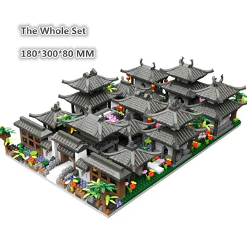 Целият модел Китайски традиционен двор Суджоу Градина Храм езеро дърво архитектура Строителен блок Диамантени тухлени дворни комплекти