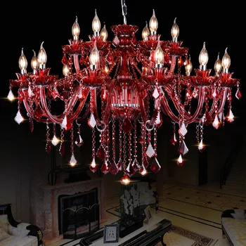 червен кристал полилей осветление луксозен хол спалня кафене сватба висулка светлина модерна трапезария трапезария LED висяща лампа
