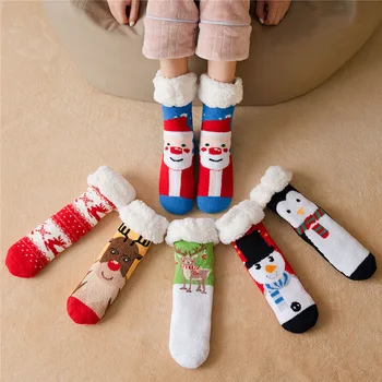 【Подарък идеал】6 бр. Коледни размити чорапи за жени момичета подаръци сладък забавно уютен пухкав зимен топъл чехъл Коледа празнични чорапи